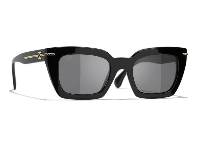 Chanel Black Frame with Chain Detail / Gray Polarized Lenses Sunglasses | JTV Jewelry