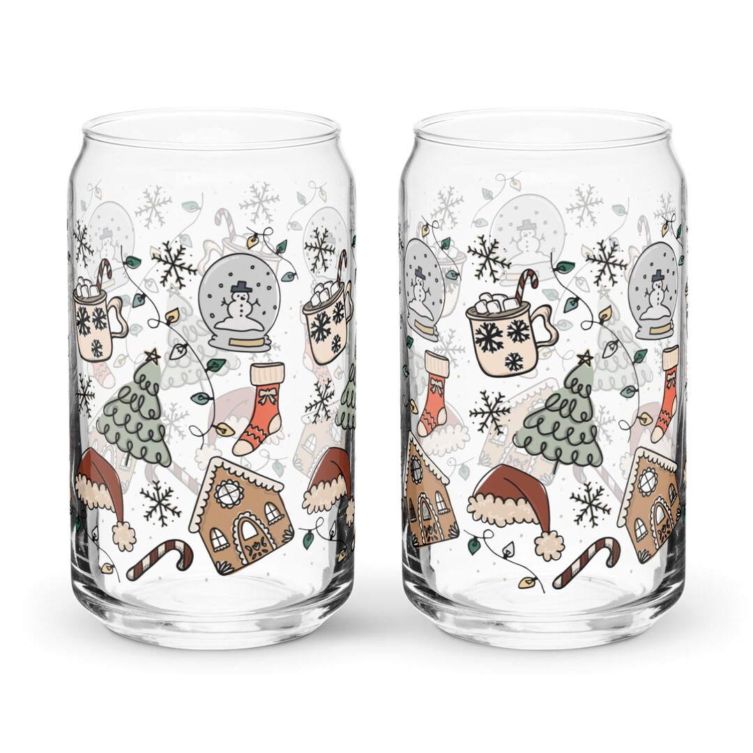Christmas Doodle Can-shaped Glass - Etsy | Etsy (US)