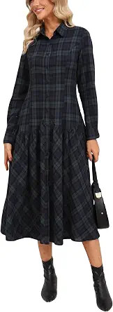 Ladyful Womens Cotton Shirt Midi Dress Long Sleeve Drop Waisted Dress Fall Button Down Maxi Shirt... | Amazon (US)