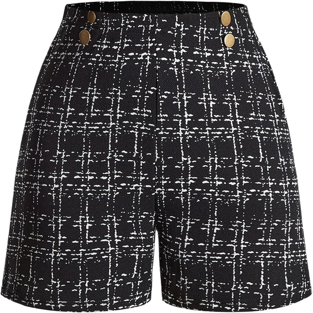 Women's Elegant Plaid Dress Shorts High Waisted Button Front Business Casual Shorts | Amazon (US)