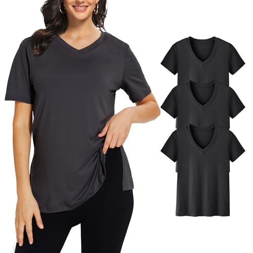 Showitty 3 Pack V Neck T Shirt for Women Plus Size, Short Sleeve Casual Tops Summer 2025 Basic Tees | Amazon (US)
