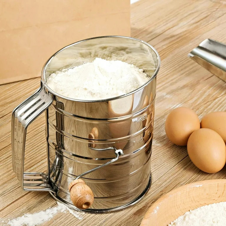 BADIANO 3 Cup Stainless Steel Rotary Hand Crank Flour Sifter with 2 Wire Agitator for Baking,Silv... | Walmart (US)