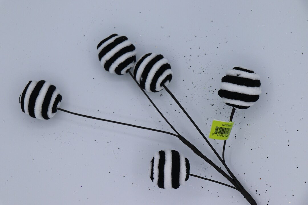 Black White Twirl Ball Pick Spray, Wreath Supply, Craft Supply, Whimsical Halloween Decorations, ... | Etsy (US)