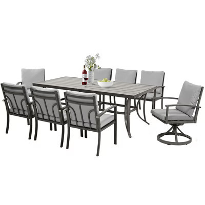 HAPPATIO Patio Outdoor Dining Set - All Aluminum Patio Table and Chairs Set with Cushions, Patio Dining Set for Lawn, Garden Gray 9pcs mixed | Target