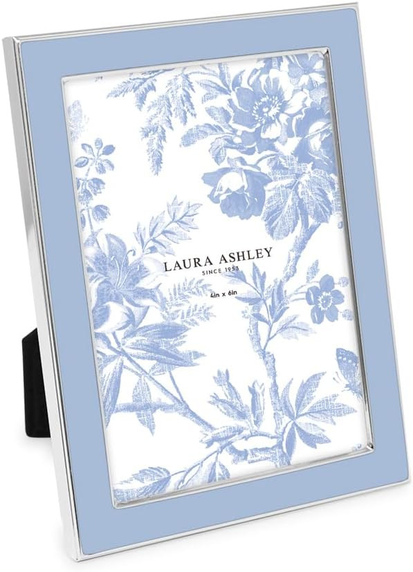 Laura Ashley 4x6 Cashmere Blue Enamel Picture Frame, Silver Metal Edge with Easel, for Countertop... | Amazon (US)