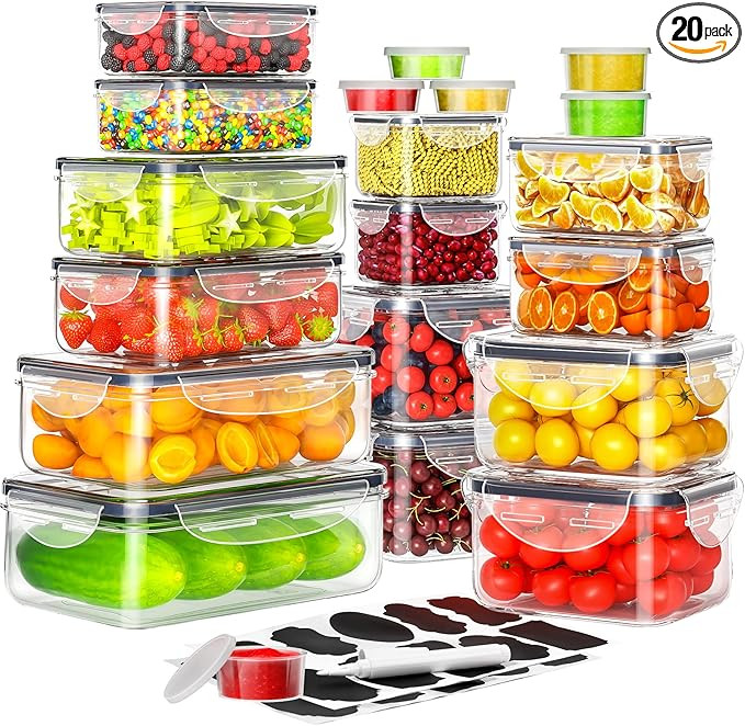 40 PCS Food Storage Containers with Lids Airtight (20 Containers & 20 Lids), Plastic Storage Meal... | Amazon (US)