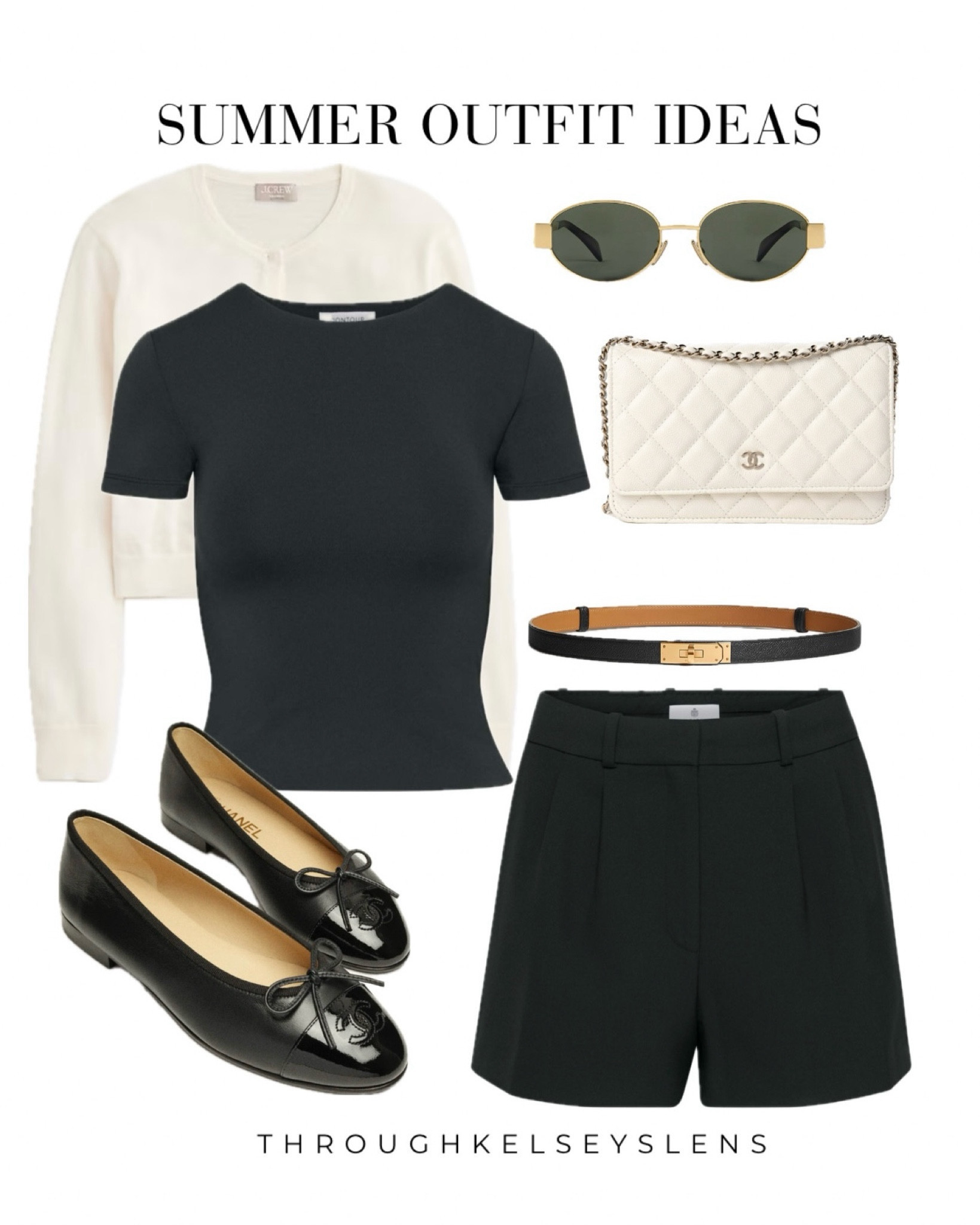 Black and white summer outfit idea
- White cardigan
- Black tshirt
- Black shorts
- Hermès Kelly belt in noir 
- Chanel ballet flats in black with patent toe
- Chanel white wallet on chain WOC
- Celine metal triomphe sunglasses 
#chanel #hermes #aritzia #celine #jcrew

#LTKshoecrush #LTKSeasonal #LTKstyletip