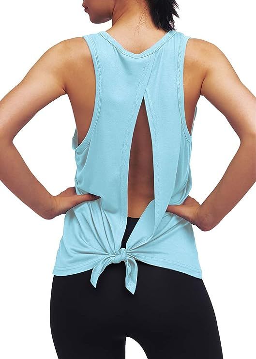 Mippo Workout Tops for Women Open Tie Back Athletic Yoga Tank Tops Muscle Tank Clothes | Amazon (US)