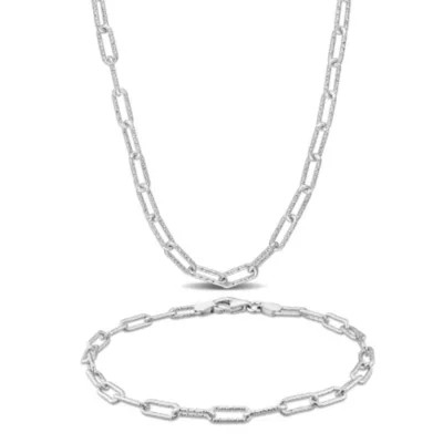Belk & Co 2-Piece Set of Men's 3.5mm Paperclip Chain Necklace and Bracelet in Sterling Silver | Belk
