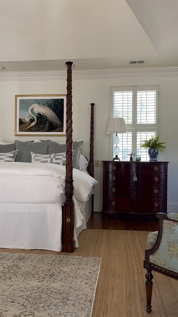 From the Mile High City of Denver to the charming streets of Charleston, it’s been a whirlwind tour visiting my middle child and now my oldest daughter and sweet grandson! While I’ve loved every moment with them, there’s one thing I can’t stop thinking about—my own bed. Seriously, is it just me, or does anyone else miss their mattress more than anything when they’re out of town? 😂 Traveling is fun, but nothing beats that “finally home” feeling.

master bedroom | primary bedroom | classic home | timeless decor | coastal decor | four poster bed | plantation shutters | vintage furniture | chinoiserie | rugs | bedding

#traditionalhomedecor #mycollectedhome #betterhomeandgardens #mytradhome #masterbedroomdecor #housebeautifulhome #blueandwhitehome

#LTKHome #LTKStyleTip #LTKVideo