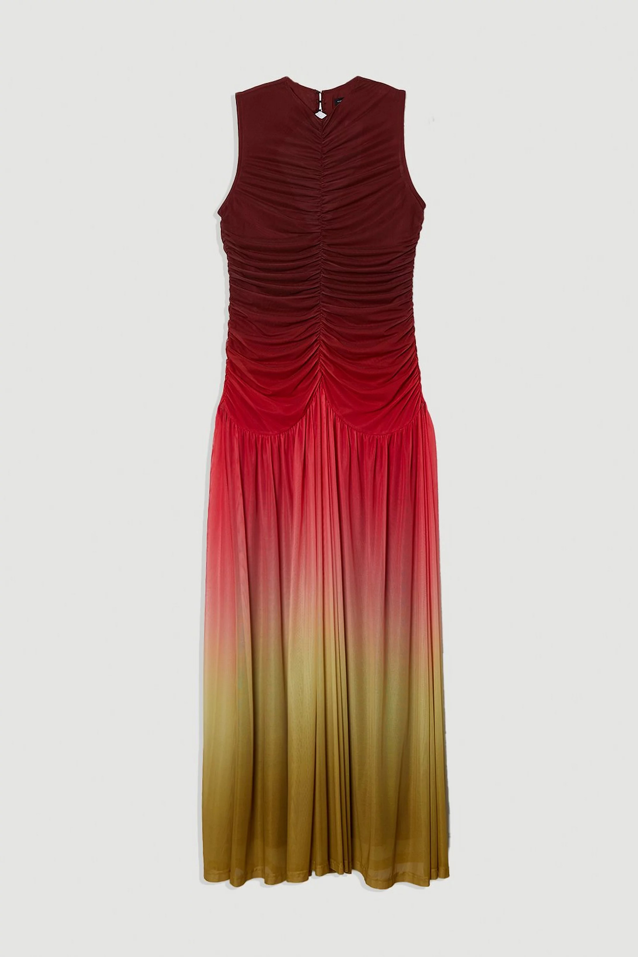 Ombre Rouched Jersey Sleeveless Mesh Maxi Dress | Karen Millen US