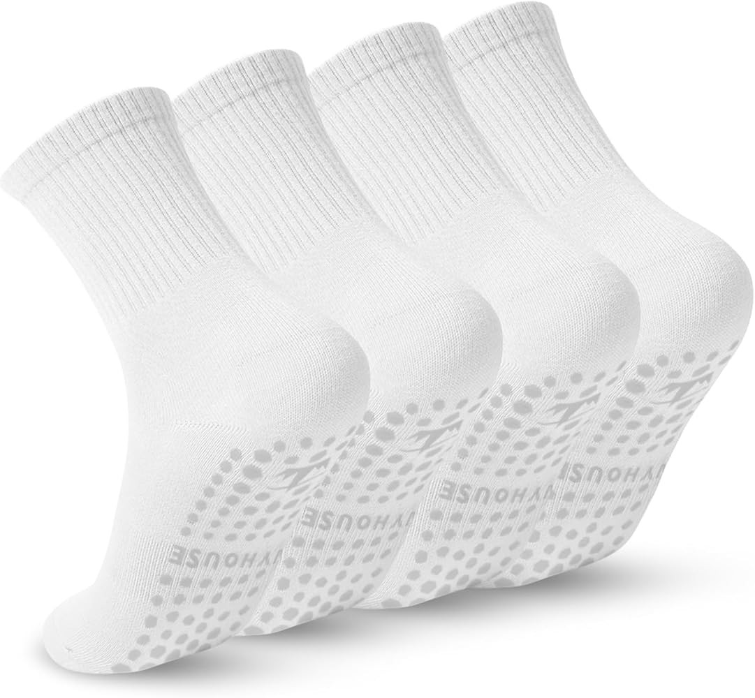 Pilates Yoga Socks with Grips for Women - Crew Length Ballet Barre Socks - Sticky Workout Hospita... | Amazon (US)