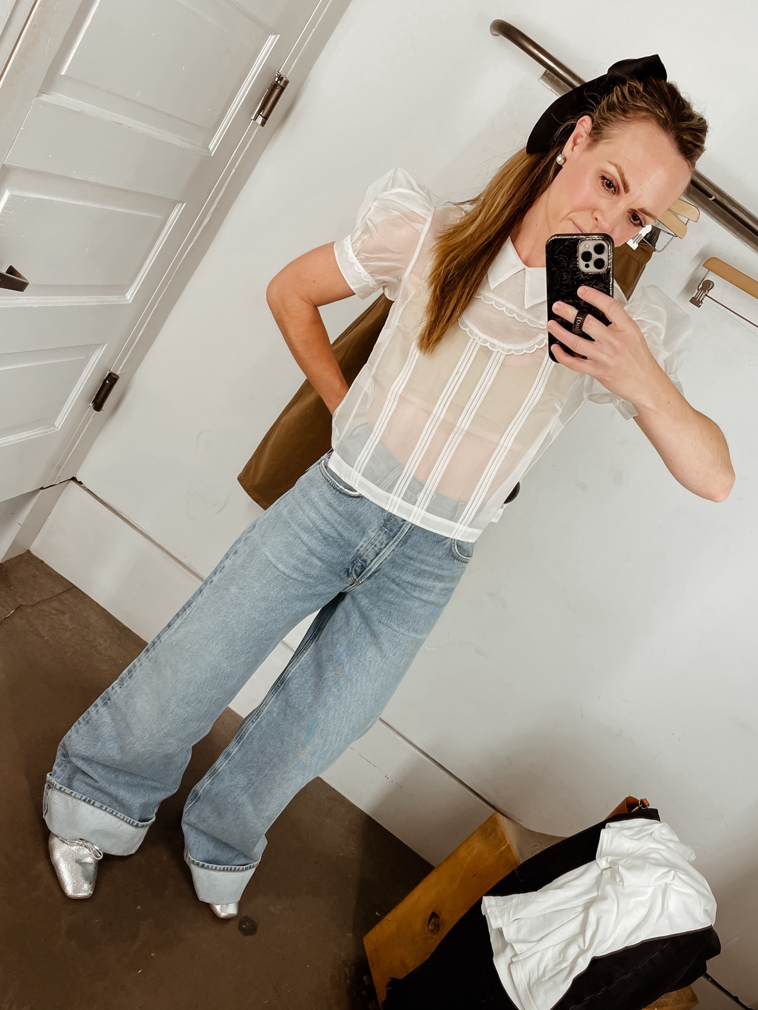 Cutest white top —now available online! Wearing an XS.

Jeans run big. Wearing a 26 here because that’s all they had in the store. I ordered a 24 to try. They’re such a good denim color. 

Flats run TTS. 

#LTKstyletip #LTKHoliday #LTKSeasonal
