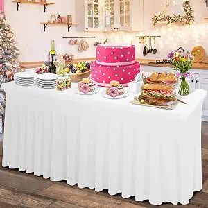 Thick 2 in 1 Spandex Table Skirt and Cover 4ft, Rectangle Fitted Tablecloth with Pleated Skirt, W... | Amazon (US)