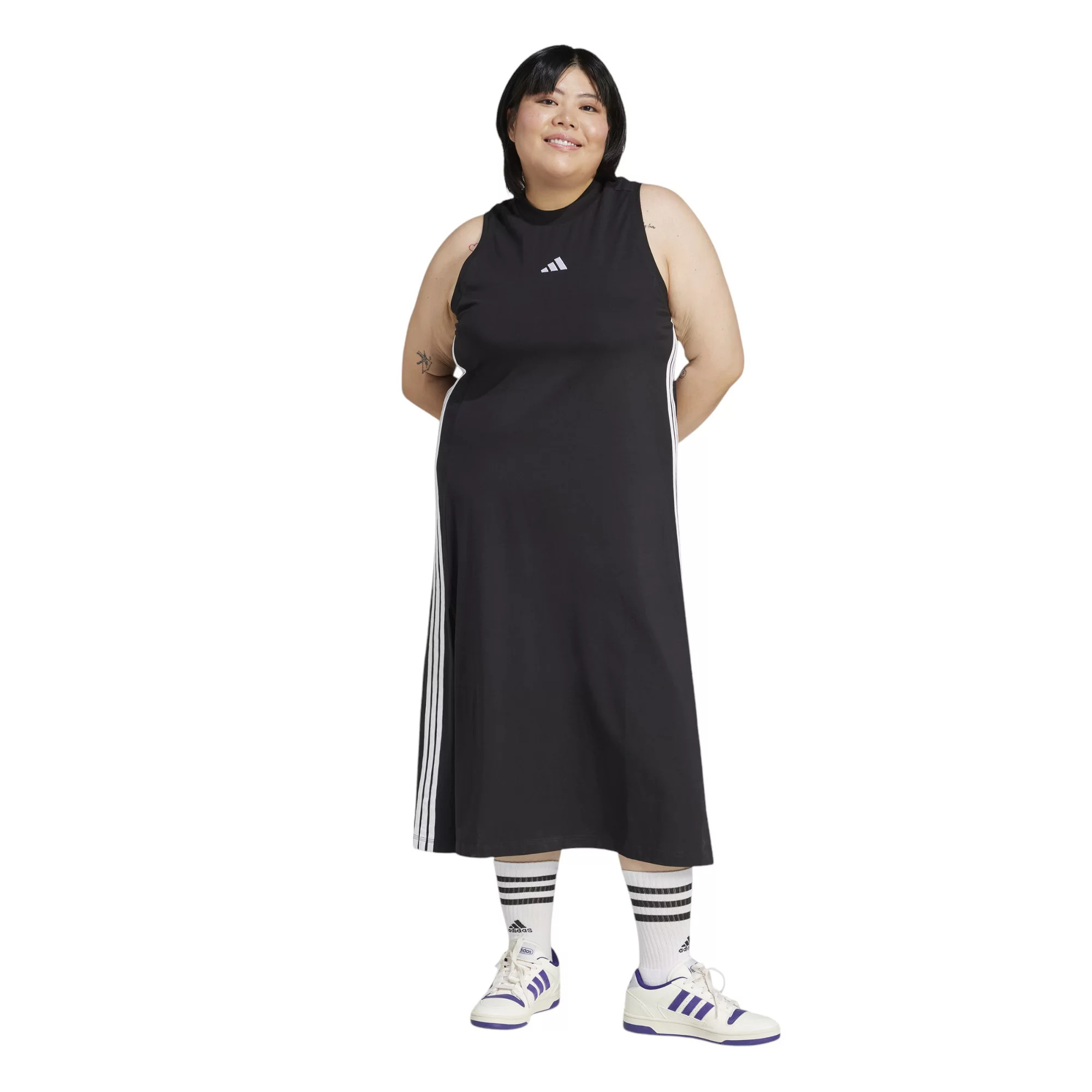adidas Women's Essentials 3-Stripes Long Racerback Sportswear Dress, 4X, Black/White | DICK'S Sporting Goods