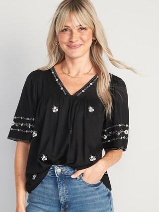 Floral-Embroidered V-Neck Bell-Sleeve Top for Women | Old Navy (US)