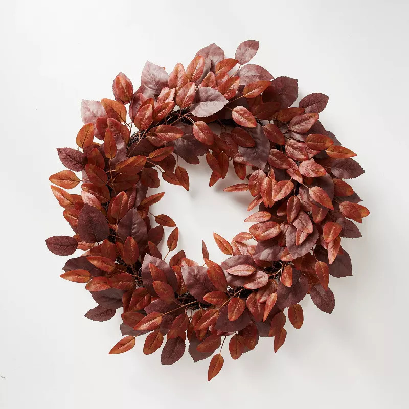 Mixed Leaf Wreath Burgundy - Threshold™ designed with Studio McGee | Target