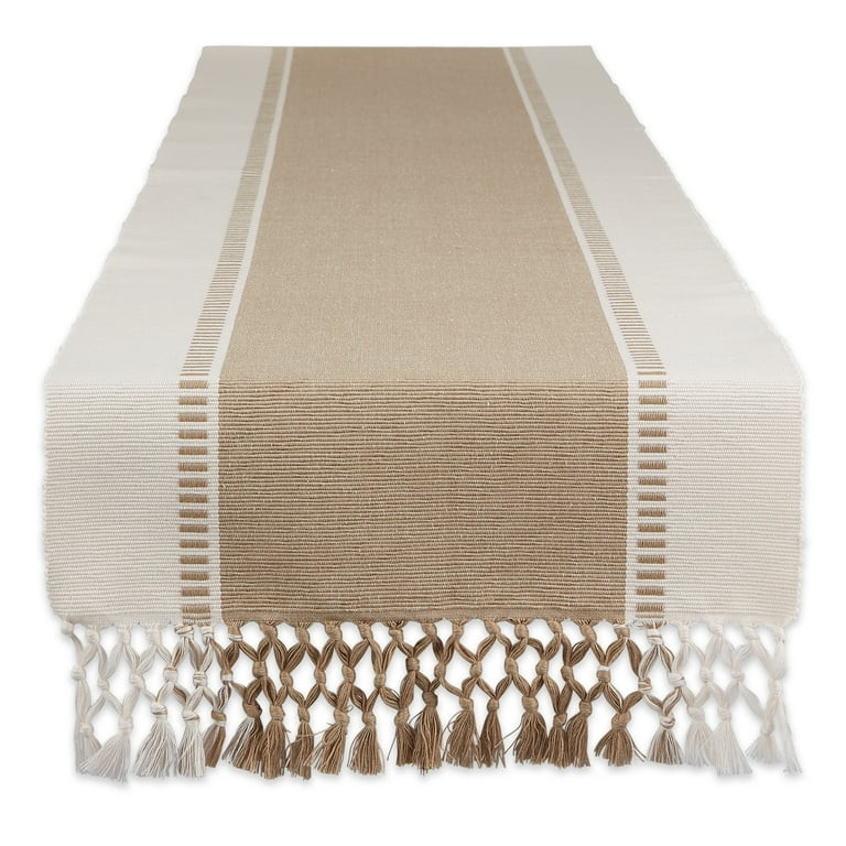 Contemporary Home Living 13" x 72" Beige and Brown Dobby Striped Rectangular Table Runner - Walma... | Walmart (US)