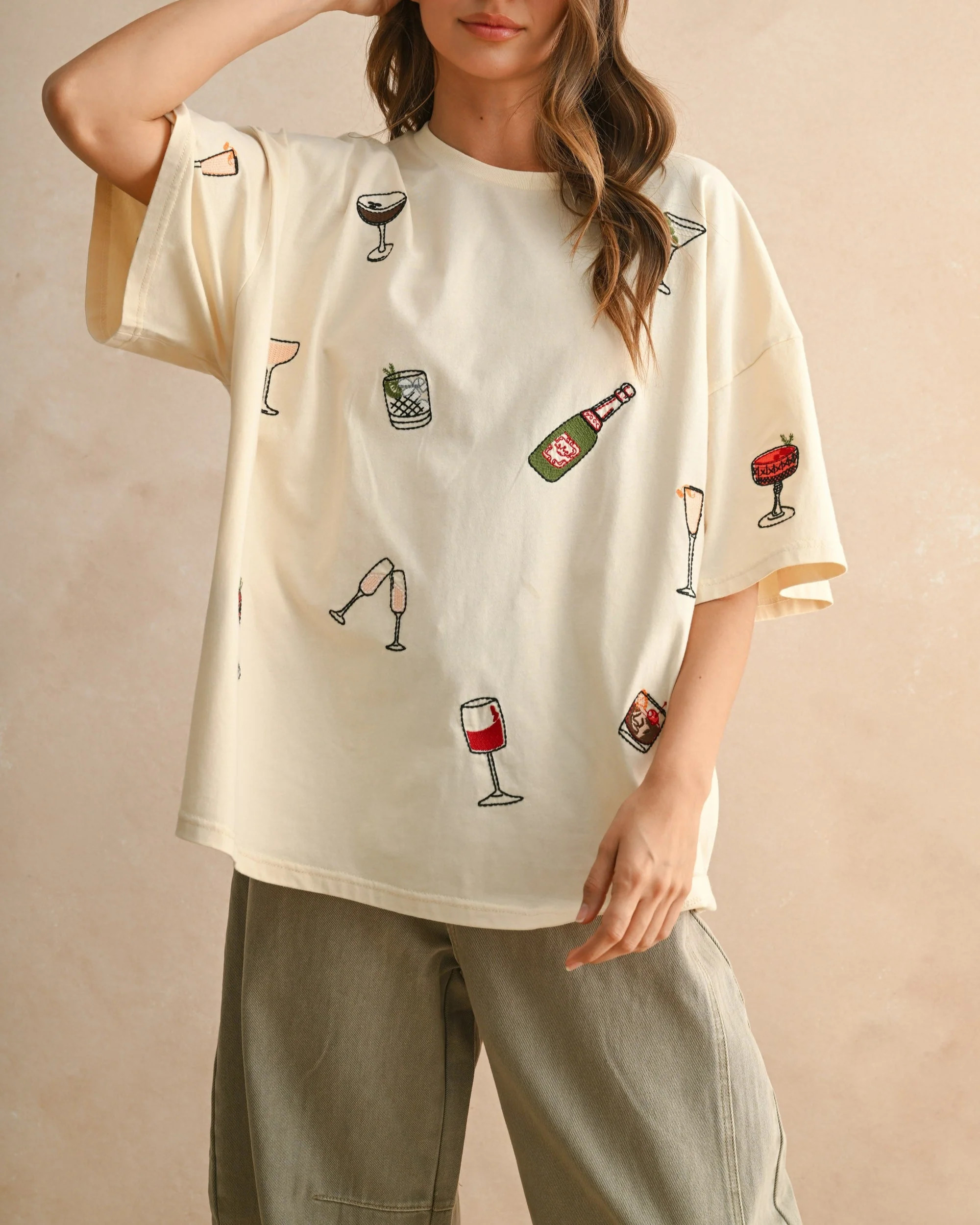 Cocktail Party Embroidered Tee Small | ish Boutique