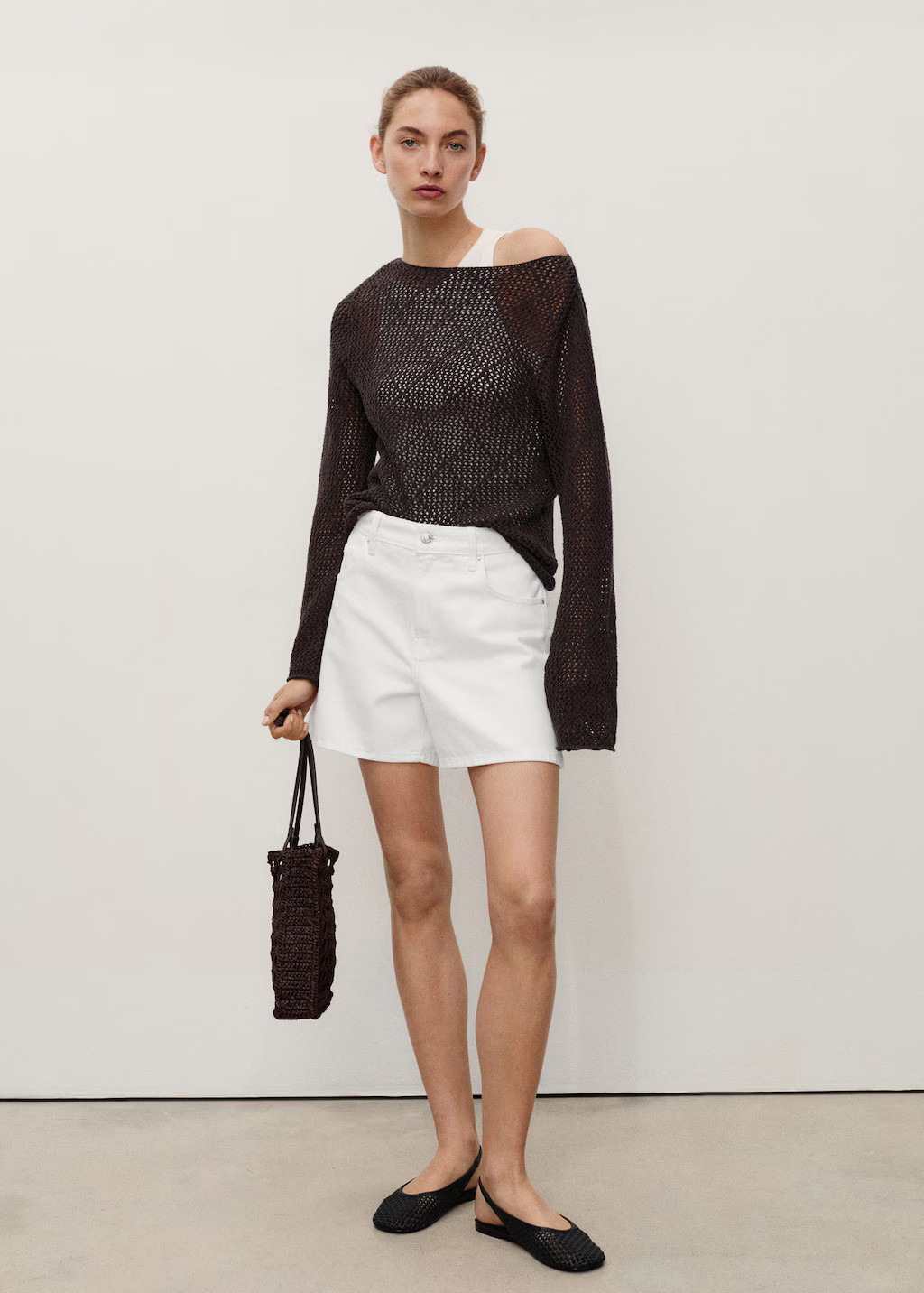 High-waisted straight-fit denim shorts white - Woman - 4 - MANGO | Mango (US/MX/AU)