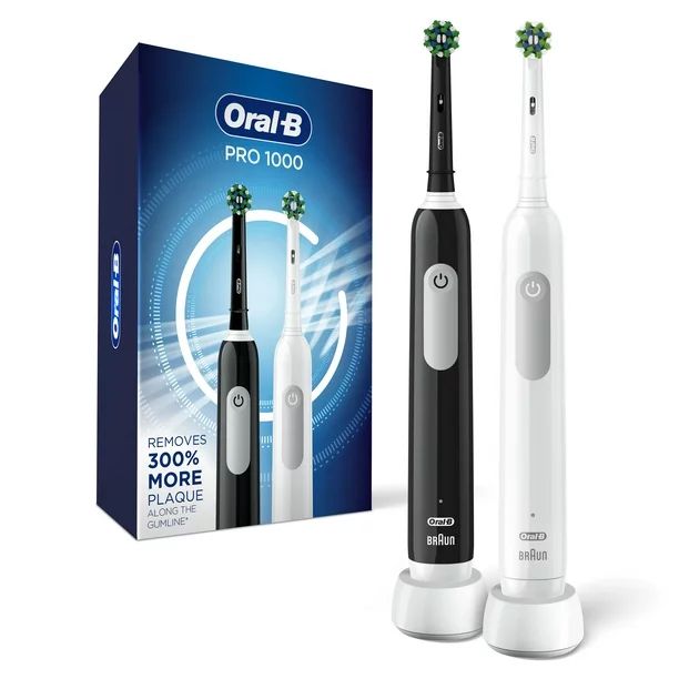 Oral-B Pro 1000 Electric Toothbrush, Black & White, Twin Pack | Walmart (US)