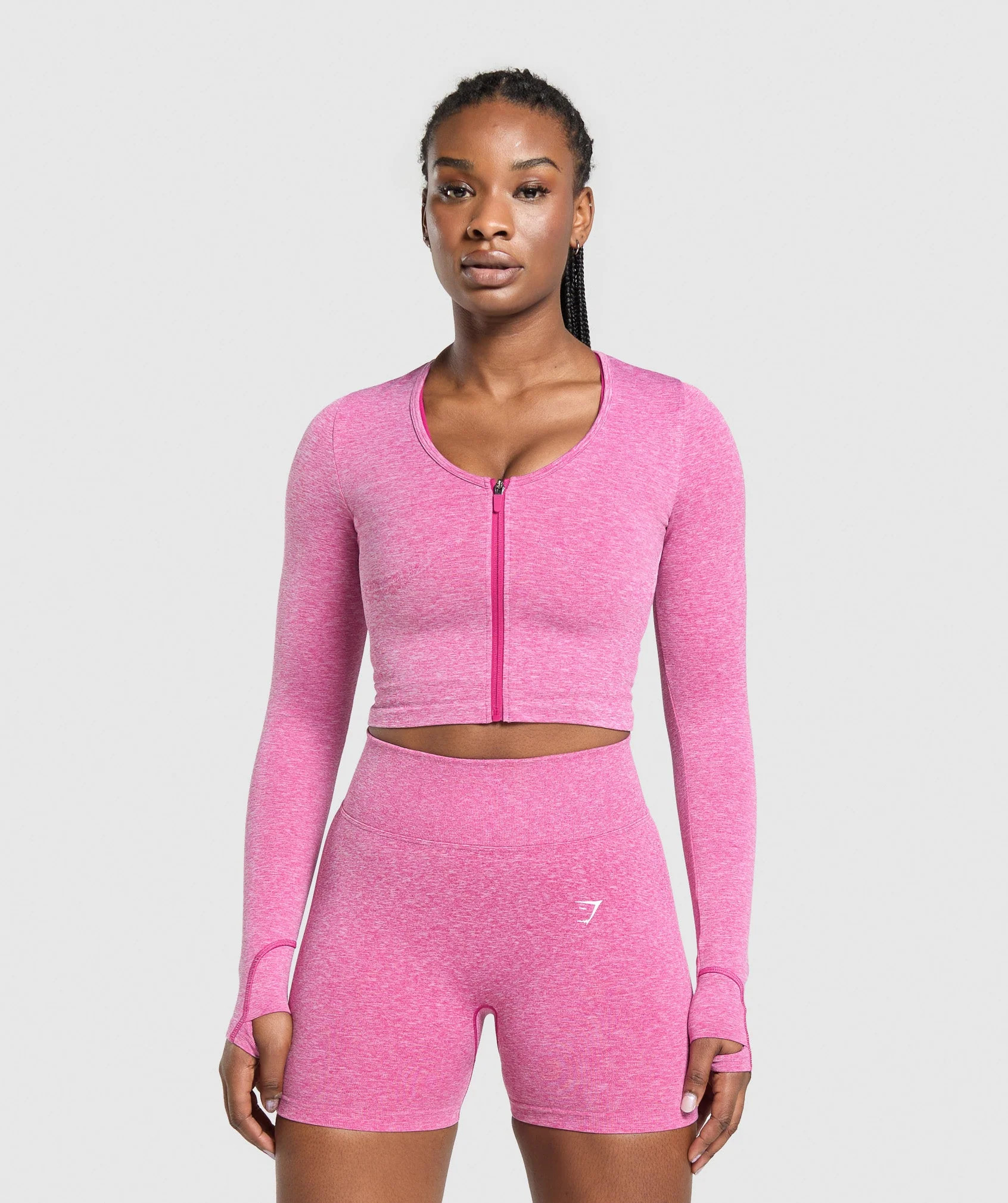Gymshark Lift Seamless Zip Up Jacket - Winning Pink/White Marl | Gymshark US