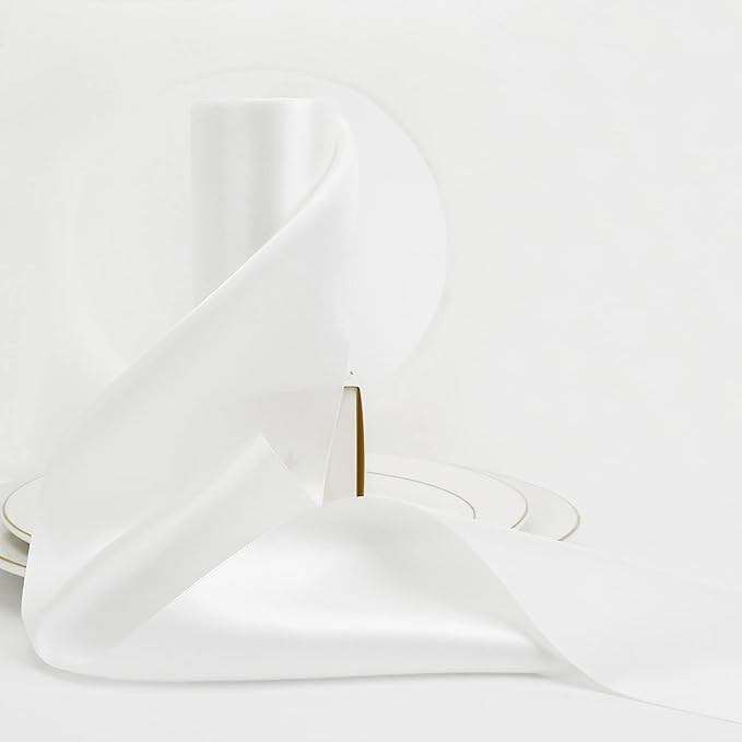 HUIHUANG White Satin Ribbon 4 inch Wide Double Faced Polyester Large Ribbon for Chair Sash Weddin... | Amazon (US)