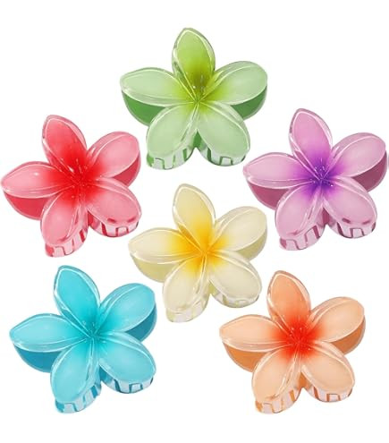 Flower Hair Claw Clip Set,1 Pc Large and 2 Pcs Small Hawaiian Plumeria Claw Clips,Beach Tropical Hair Accessories for Women (Orange) | Amazon (US)