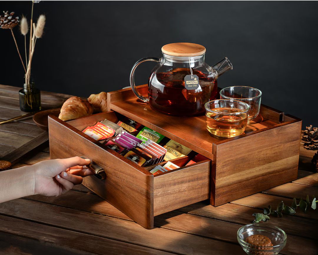 Custom Engraved Tea Organizer Personalized Tea Box With - Etsy | Etsy (US)