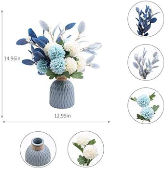 Flowerart Artificial Flowers with Ceramic Vase, Blue Hydrangea Silk Flowers for Decoration, Weddi... | Amazon (US)