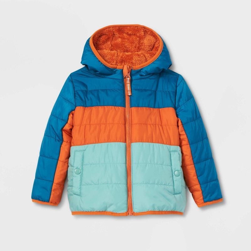 Toddler Boys' Long Sleeve Reversible Puffer Jacket - Cat & Jack™ Orange | Target
