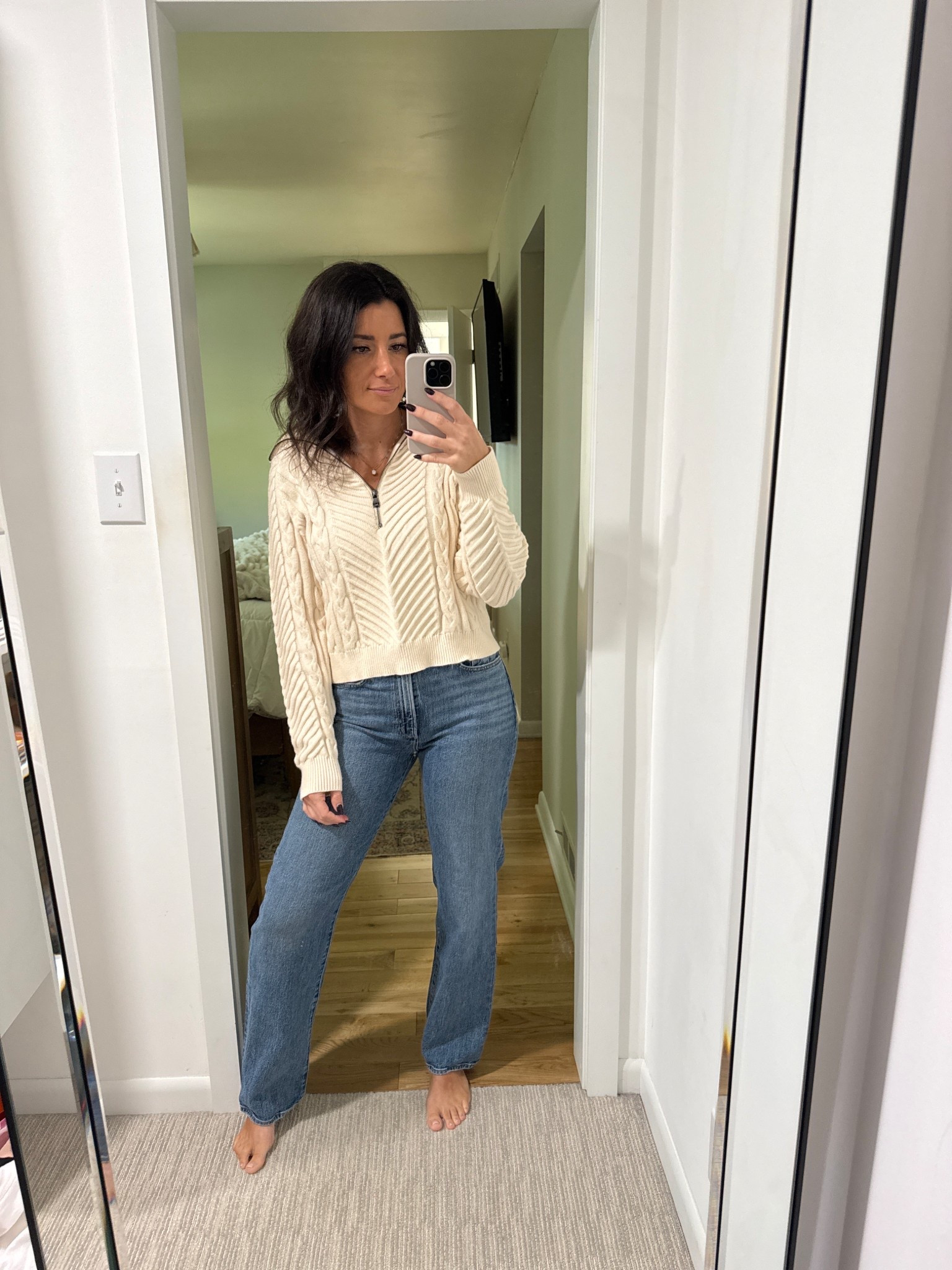 I've been wearing these jeans with boots for dinner and rotating the sweater the whole month.

The perfect straight jean, quarter zip cream sweater layered over a tee all winter.




#LTKmomlife #LTKHoliday #LTKdayinmylife