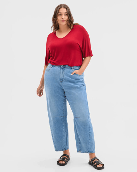 Plus Size Denim Forward Seam Barrel Leg Jeans | Target AU