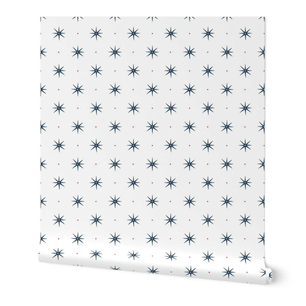 Wallpaper in custom Stars Salty Dog Blue WITH Red DOTS | Spoonflower