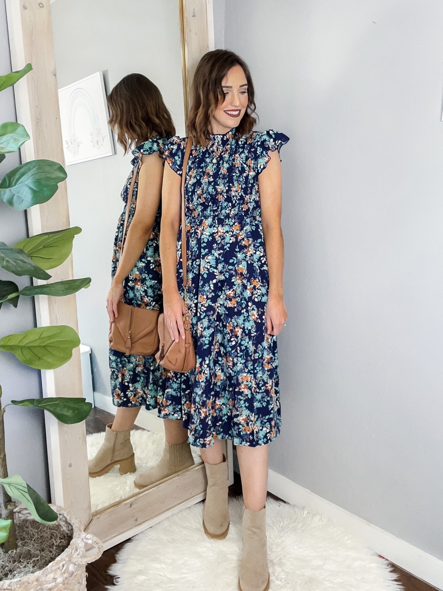 Shein dress / midi dress / ruffle sleeve dress / modest dress / blue dress / floral dress (tts)
Skirt slip amazon prime (tts)
Target booties / neutral boots
Brown crossbody purse 

Vacation dress, teacher outfit, wedding guest dress, casual dress

#LTKunder50 #LTKstyletip #LTKworkwear