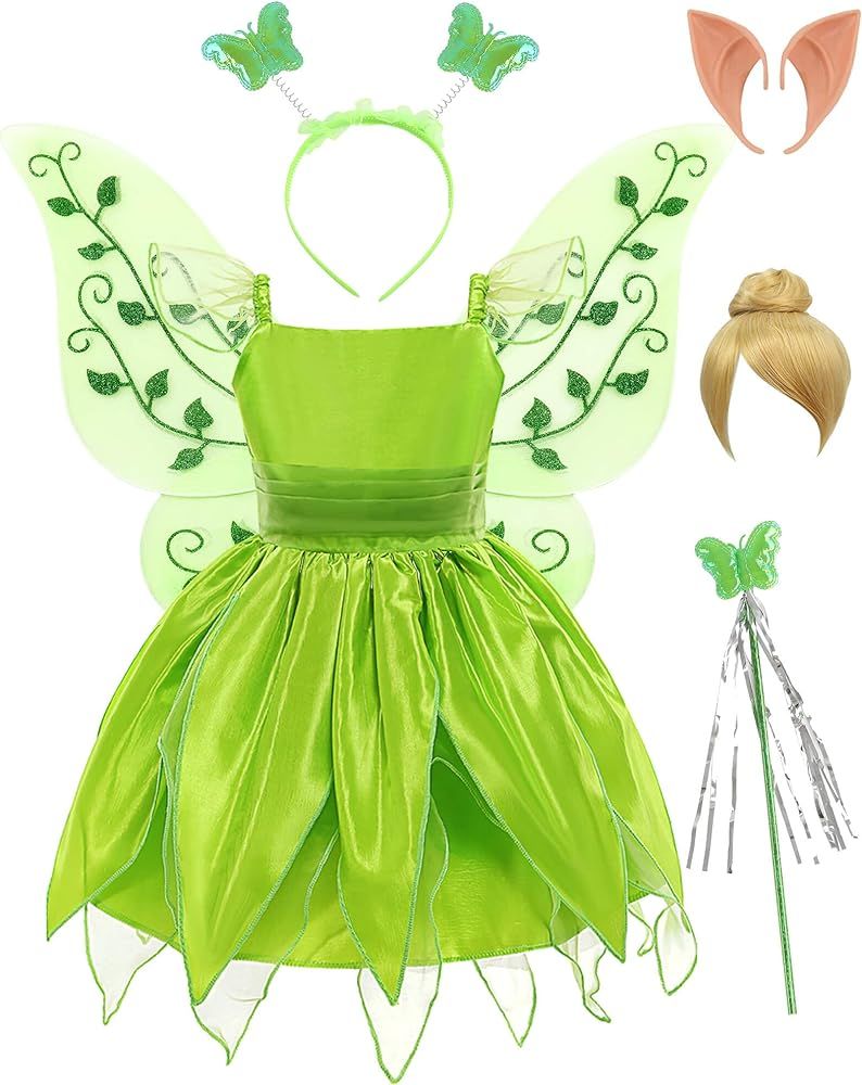 Nerveol Tinkerbell Costume for Girls Princess Dress Halloween Fairy Cosplay Dress Up with Elf Ear... | Amazon (US)