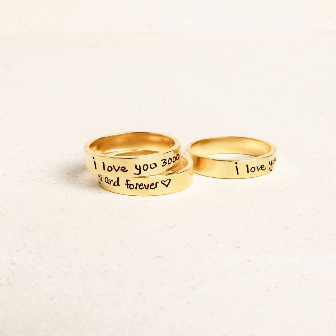 Memorial Handwriting Ring Actual Handwriting Band Ring Eternity Ring Wedding Band Unisex Ring Per... | Etsy (US)