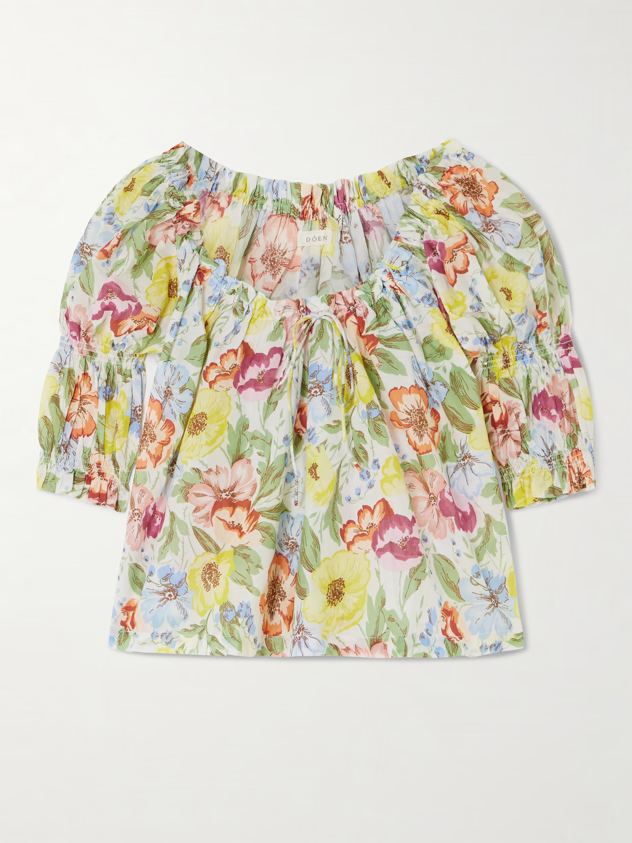 DÔEN - Inez Gathered Floral-print Organic Cotton-voile Blouse - Green | NET-A-PORTER (US)