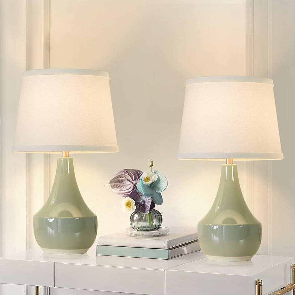 Table Lamp Set of 2, 18.63” Ceramic Table Lamp Classic Beside Lamps Nightstand Lamp Modern Tabl... | Amazon (US)