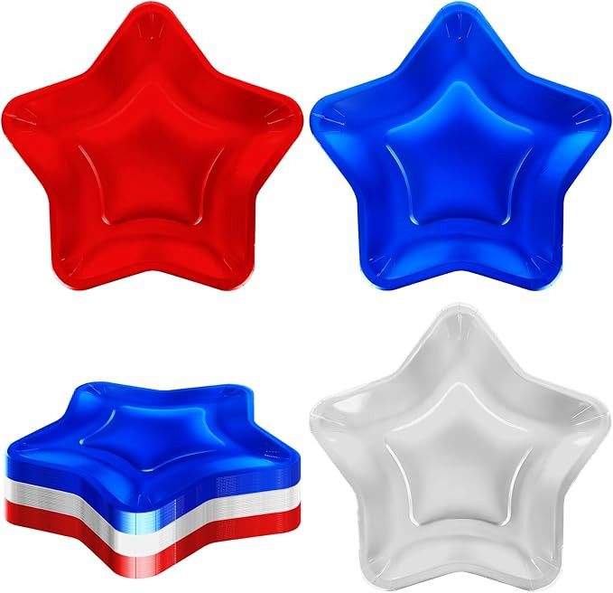 50 Pcs 4th of July Plates, 9 Inch Star Shaped Paper Plates Red White Blue Patriotic Disposable Pa... | Amazon (US)