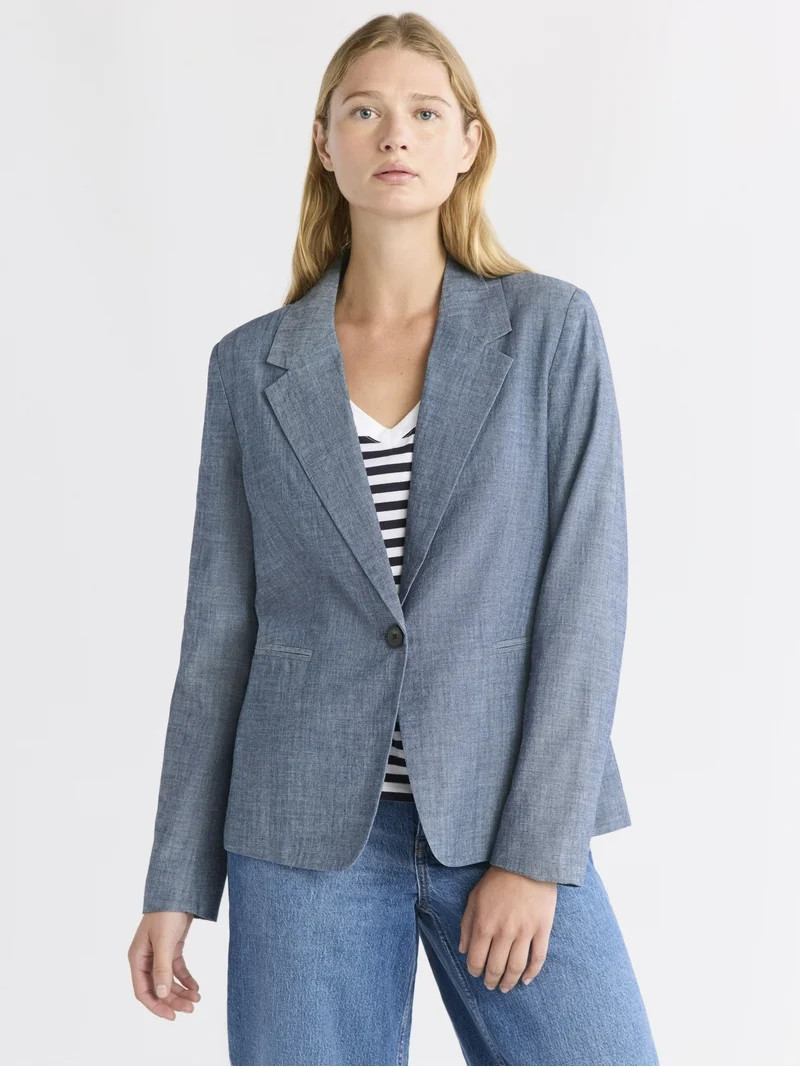 Free Assembly Women's Single Breasted Chambray Blazer, Sizes XS-XXL | Walmart (US)