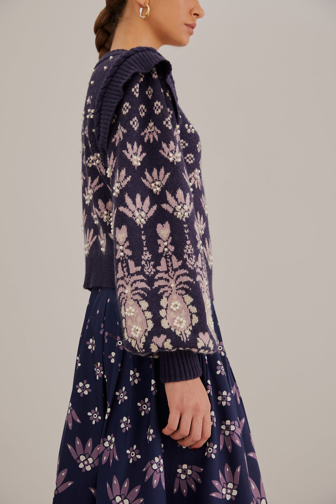 dark blue ainika martina knit sweater | FarmRio (US)