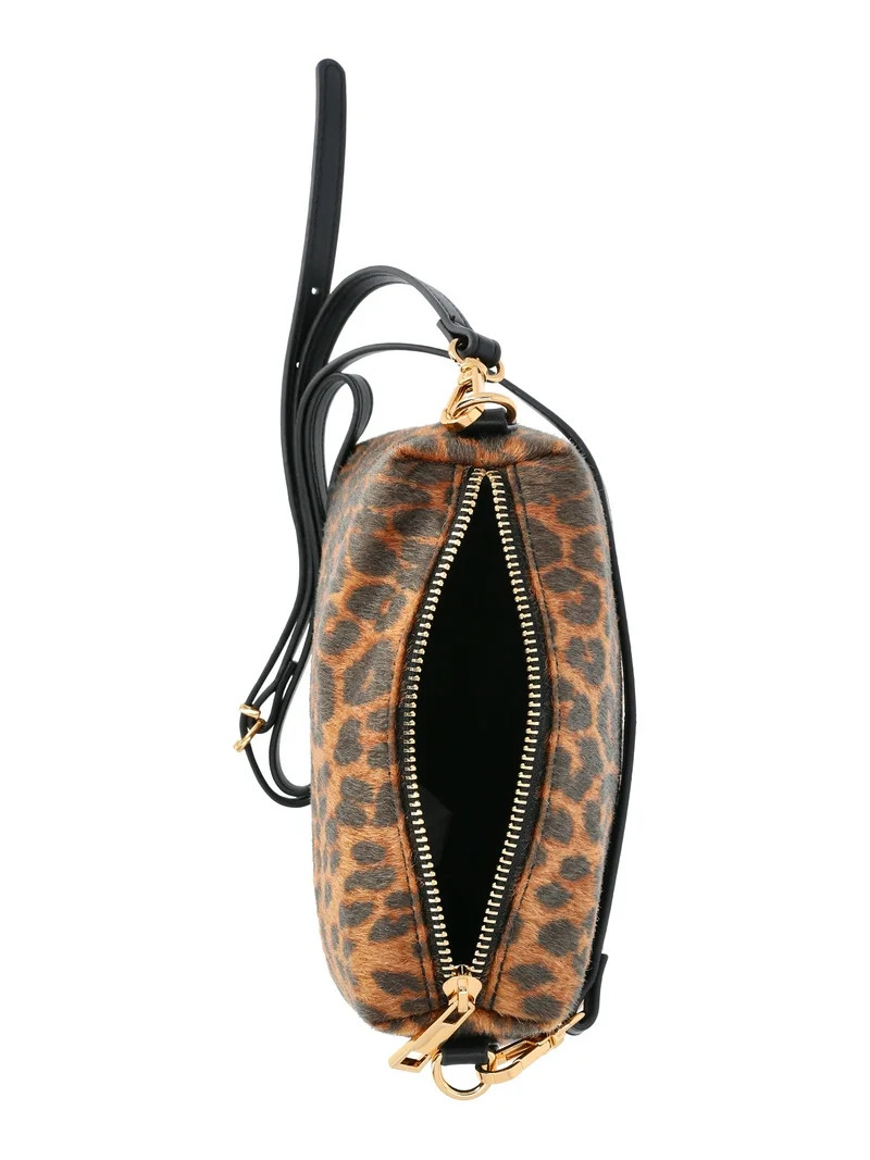 Time and Tru Women's Faux Fur Mini Crossbody Bag, Leopard/Black | Walmart (US)