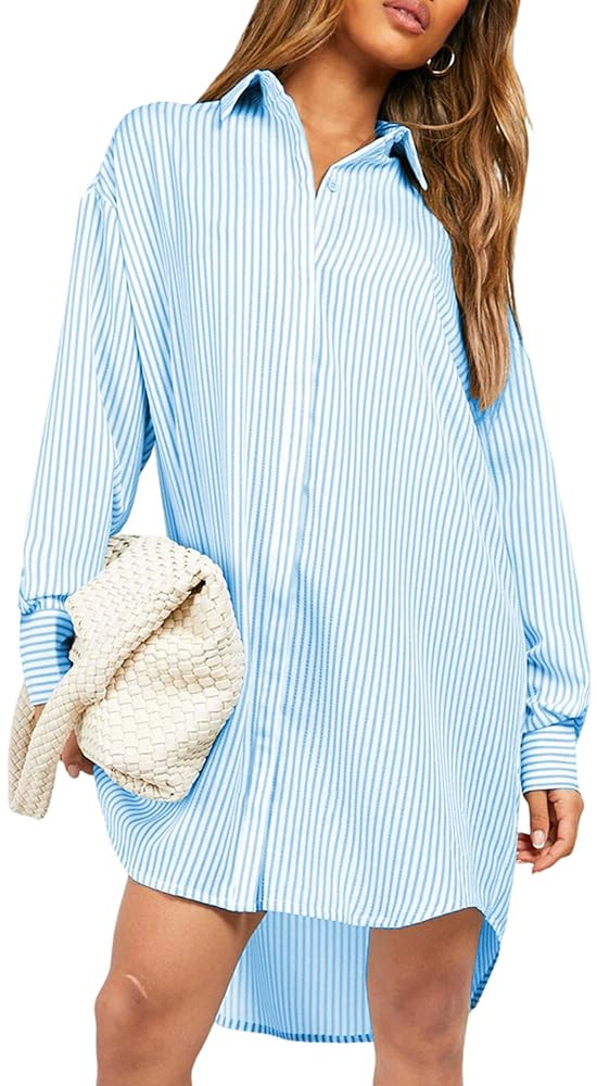 Women's Sexy Shirt Dresses Casual V Neck Blouses Loose Long Sleeve Button Down T-Shirts Wrap Coll... | Amazon (US)