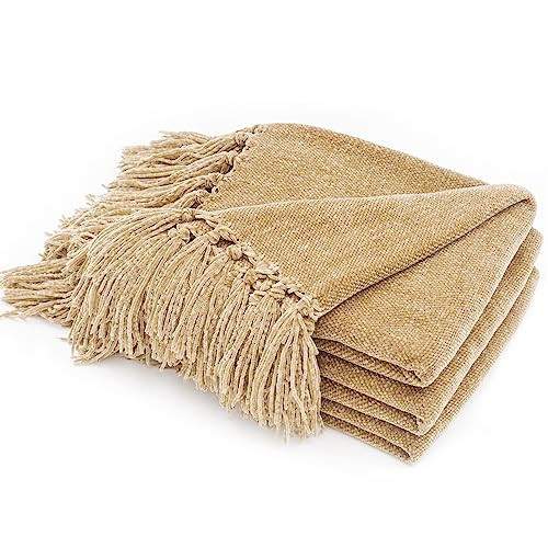 RECYCO Chenille Throw Blanket for Couch, 50"x60", Beige | Amazon (US)