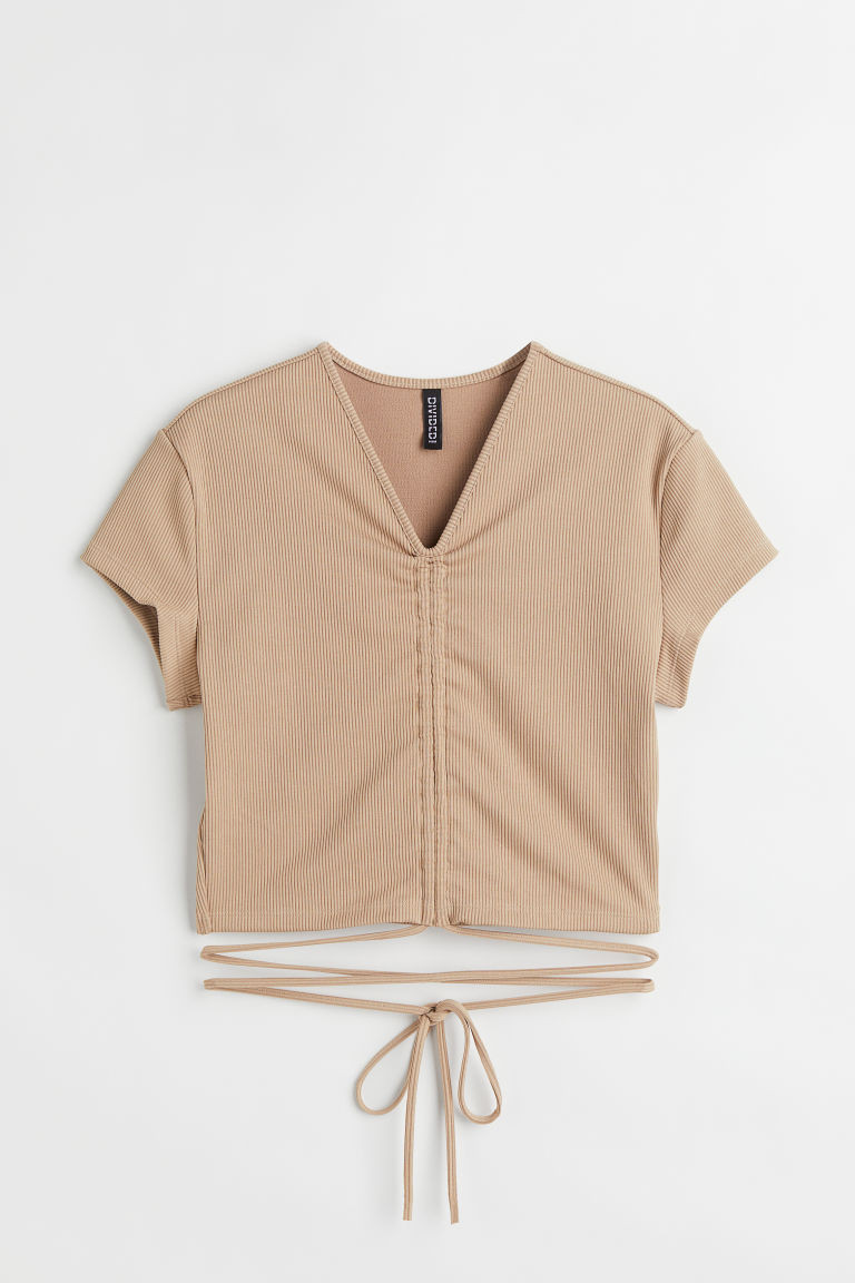 H & M - Tie-detail Crop Top - Beige | H&M (US + CA)