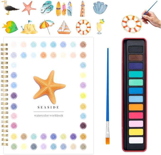 Watercolor Workbook for Adults, Beginner Friendly Watercolor Painting Kit Seaside Water Coloring ... | Amazon (US)