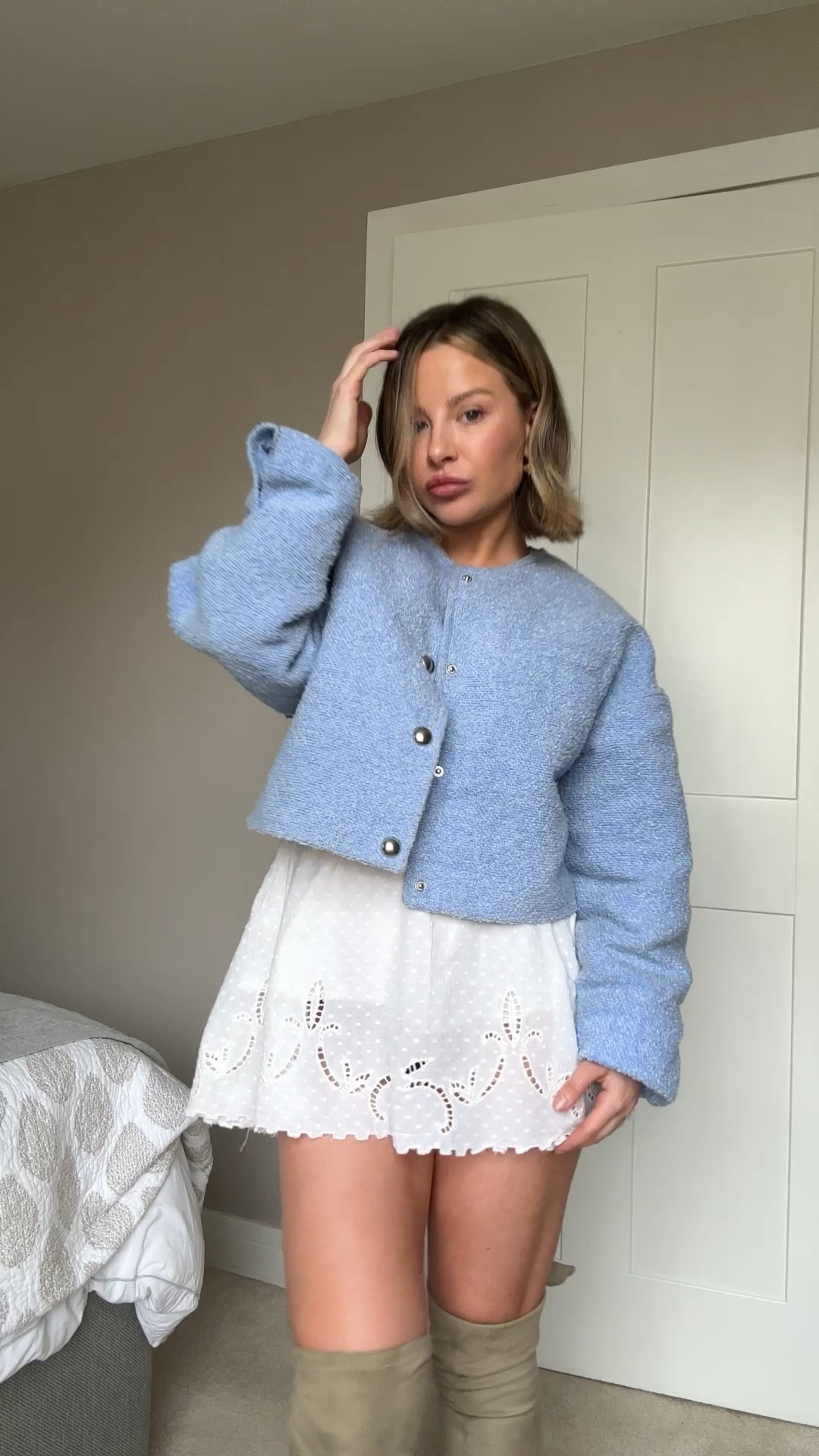 Loving a pop of baby blue for spring 💙 I got this jacket second hand off vinted but it’s still available ! Skirt is old kooples but linking similar #bluejacket #springjacket #springoutfit #petitefashion

#LTKstyletip #LTKeurope