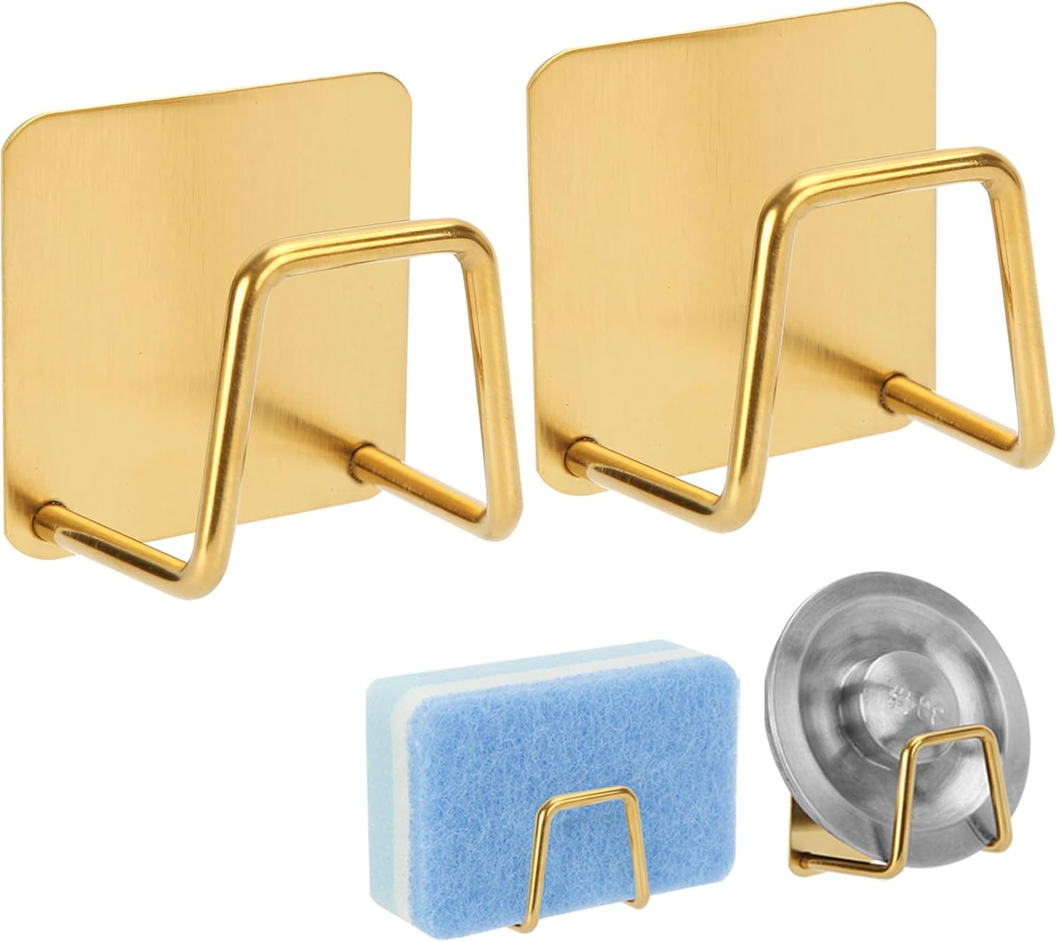 Blueden 2Pcs Adhesive Sponge Holder for Kitchen Sink Essentials,Stainless Steel Dish Sponge Holder for Sink Soap Sponge Holder,Rustproof and Waterproof, Quick Drying, Minimal Size Save Sink Space,Gold | Amazon (US)