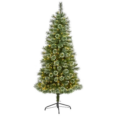 6ft. Slim Snow Tip Pine Artificial Christmas Tree with 300 Clear LED Lights – Sleek Festive Holiday X-Mas Tree | Target